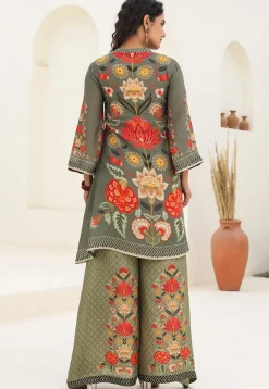 Digital Printed Art Silk A Line Kurta Set in Dark Grey