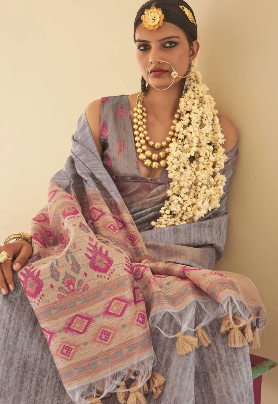 Digital Printed Art Silk Saree in Grey