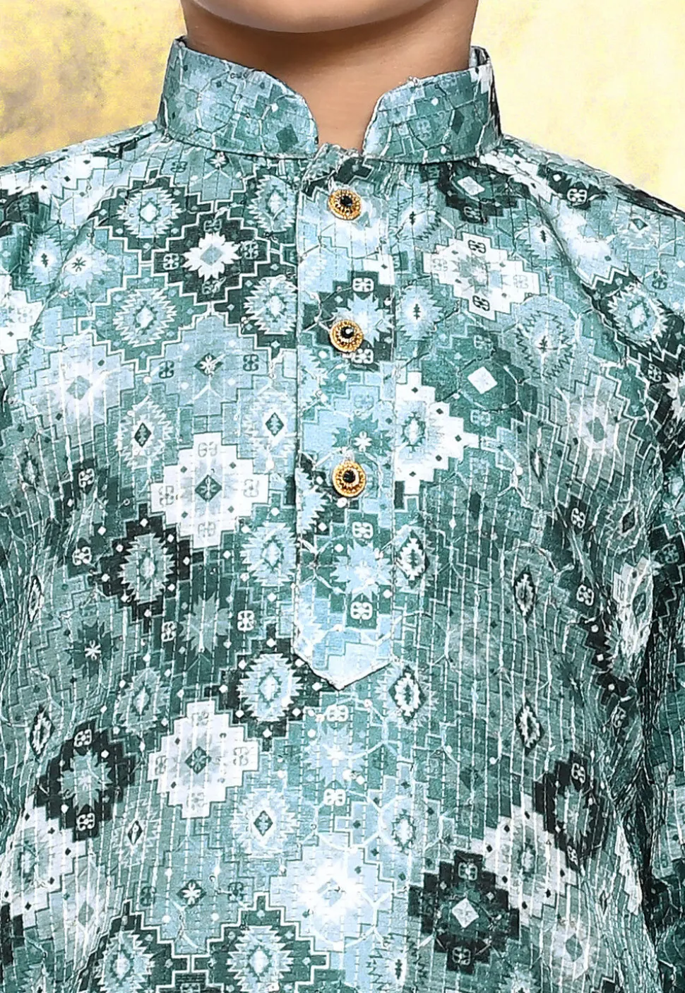 Digital Printed Art Silk Kurta Set in Grey