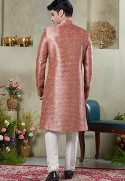 Digital Printed Art Silk Sherwani in Pink