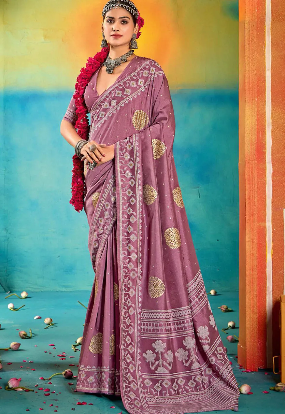 Digital Printed Art Silk Saree in Purple