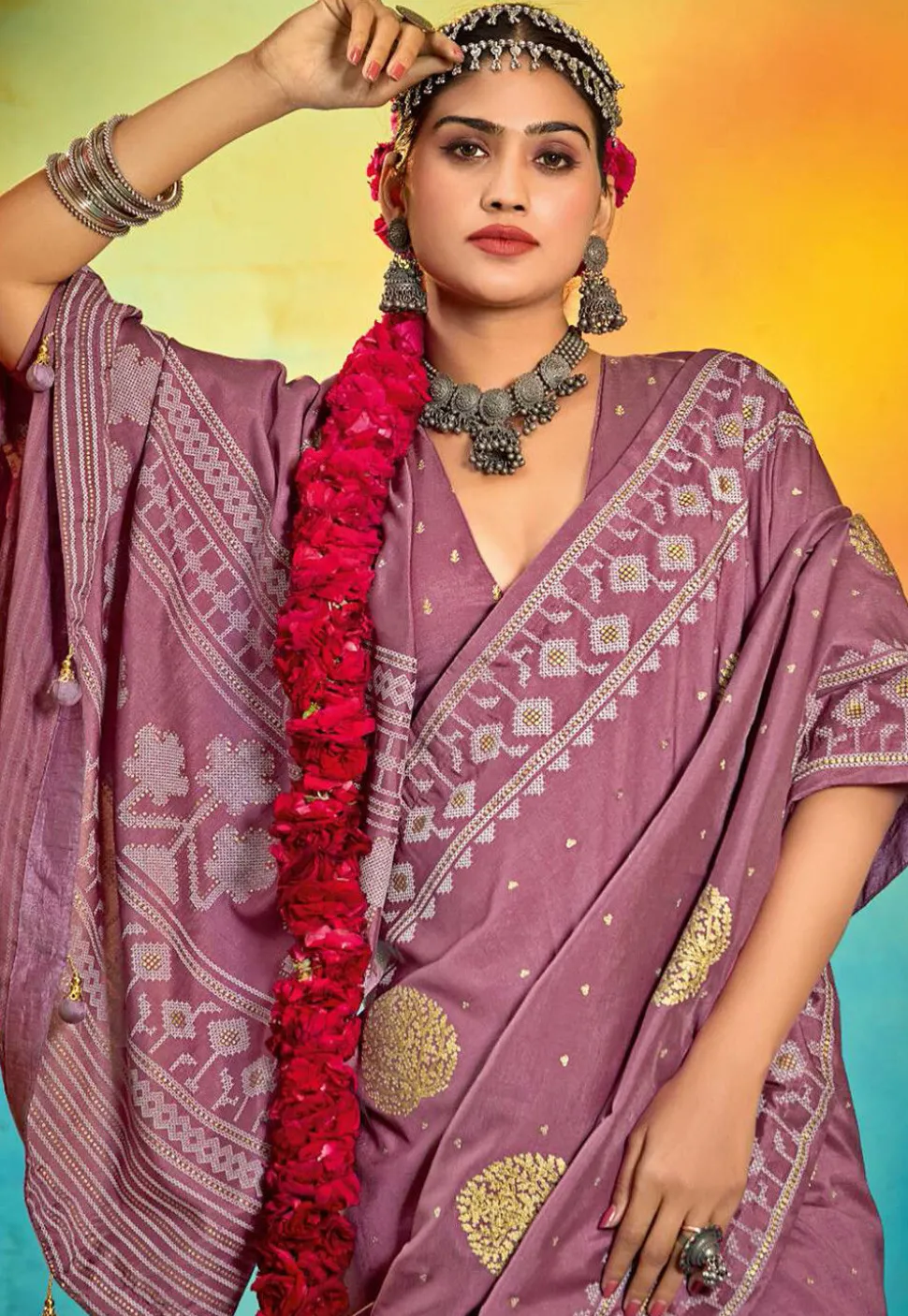 Digital Printed Art Silk Saree in Purple