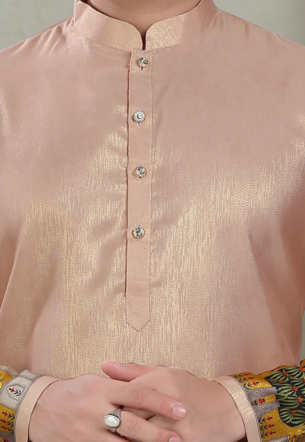 Digital Printed Art Silk Kurta in Peach