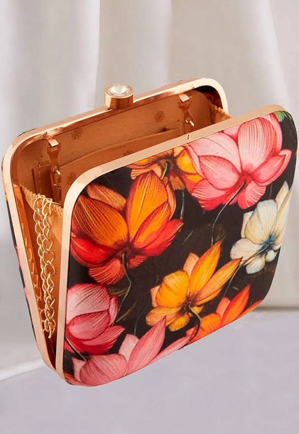Digital Printed Art Silk Square Clutch Bag in Multicolor
