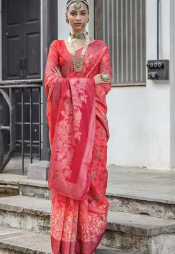 Digital Printed Art Silk Saree in Red