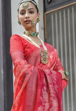 Digital Printed Art Silk Saree in Red