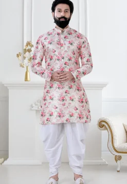 Digital Printed Art Silk Dhoti Kurta in Pink