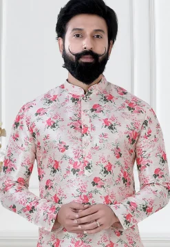 Digital Printed Art Silk Dhoti Kurta in Pink