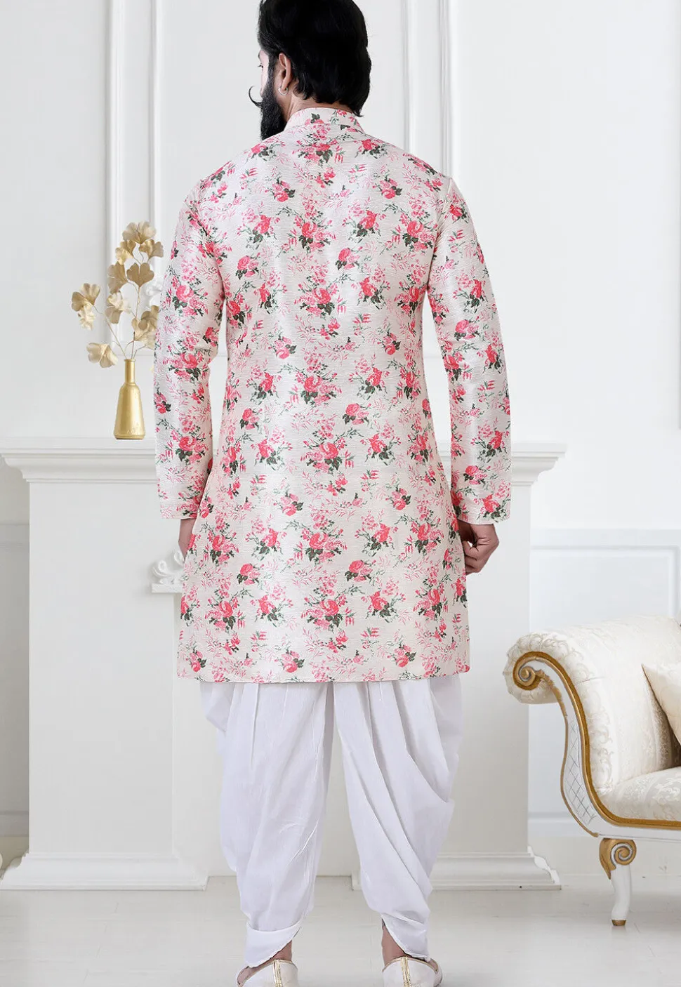 Digital Printed Art Silk Dhoti Kurta in Pink