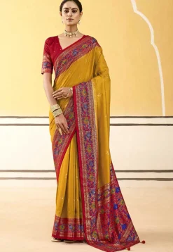Digital Printed Art Silk Saree in Mustard