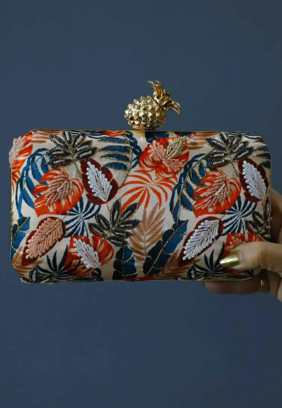 Digital Printed Art Silk Rectangular Clutch Bag in Multicolor