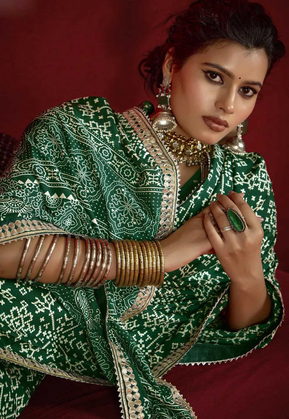 Digital Printed Art Silk Saree in Green