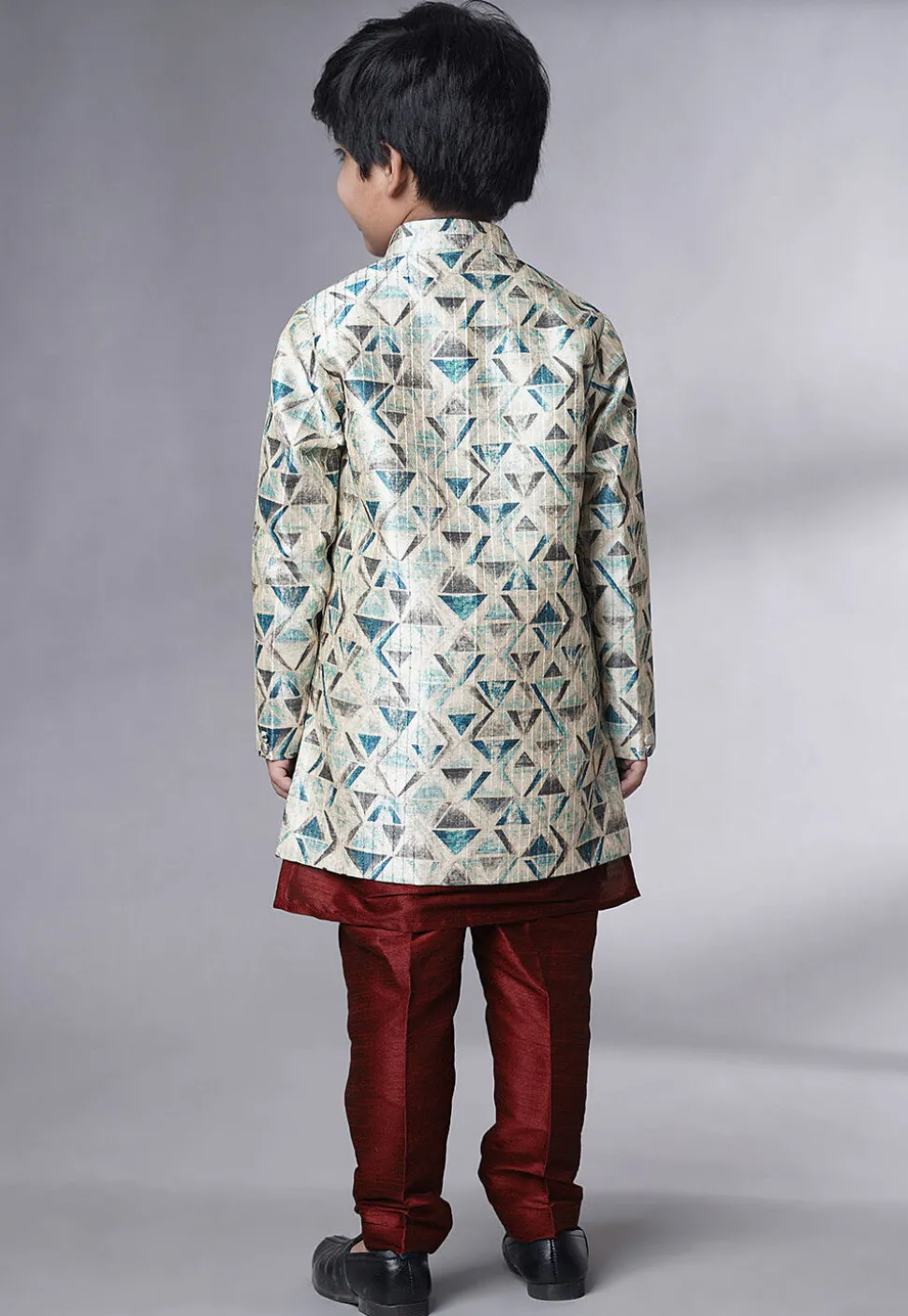 Digital Printed Art Silk Sherwani in Maroon