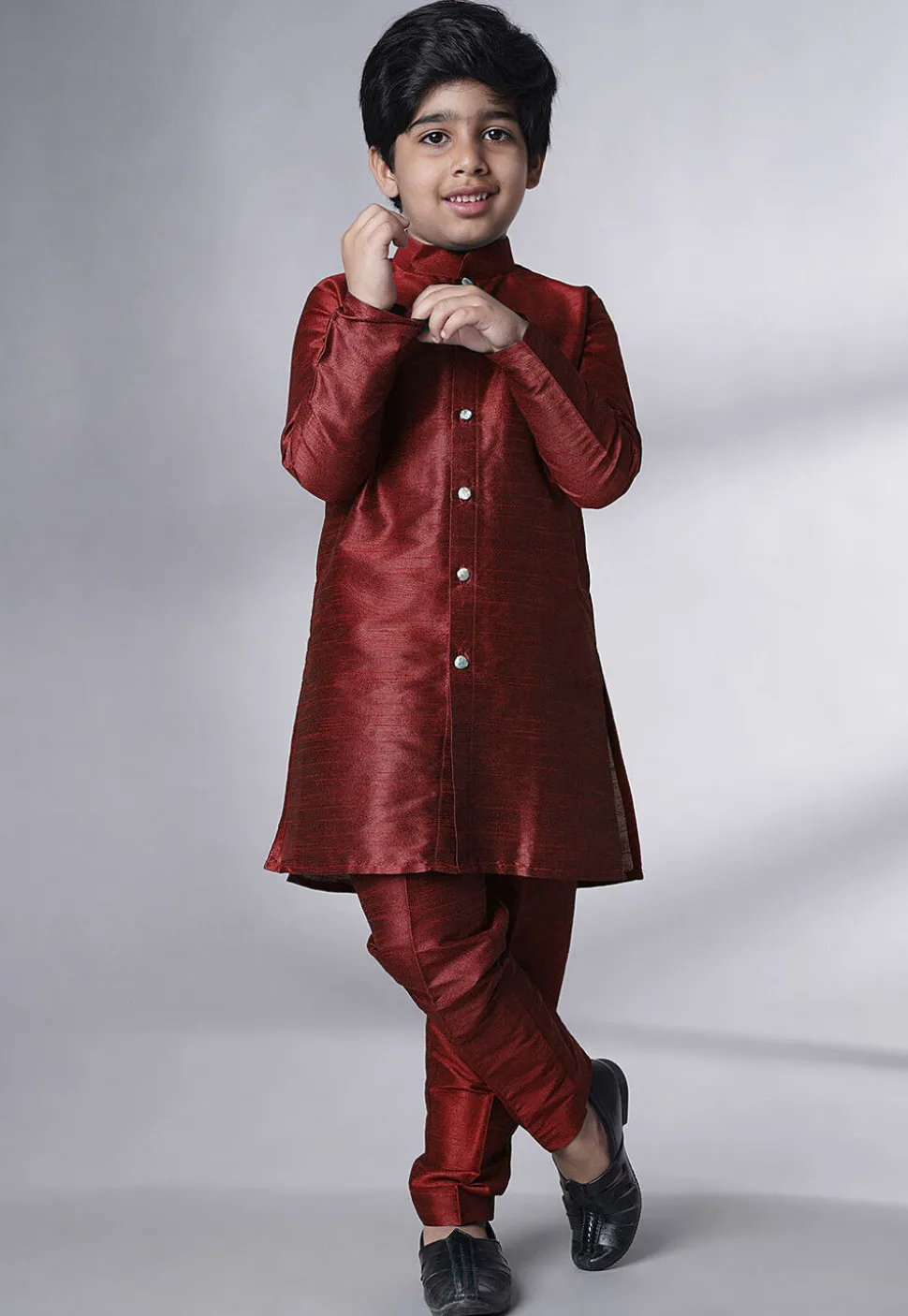 Digital Printed Art Silk Sherwani in Maroon