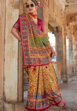 Digital Printed Art Silk Saree in Yellow