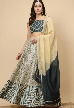Digital Printed Art Silk Lehenga in Light Beige