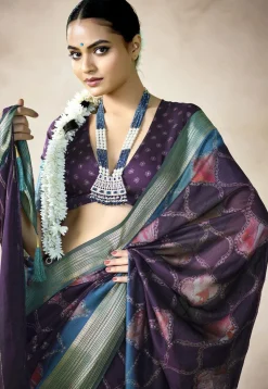 Digital Printed Art Silk Saree in Purple