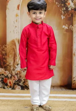 Digital Printed Art Silk Kurta Set in Red