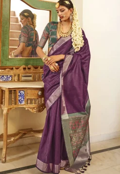 Digital Printed Art Silk Saree in Purple
