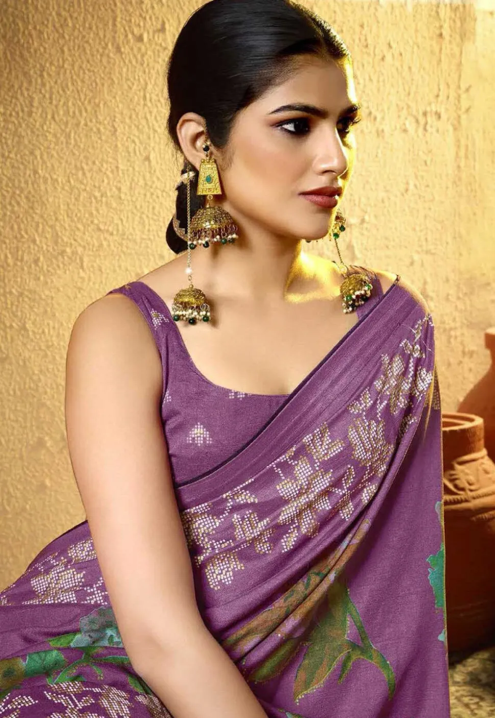 Digital Printed Art Silk Saree in Purple