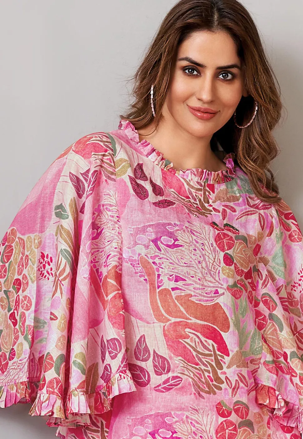 Digital Printed Art Silk Top Set in Pink