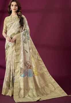 Digital Printed Art Silk Saree in Green