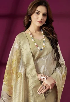 Digital Printed Art Silk Saree in Green