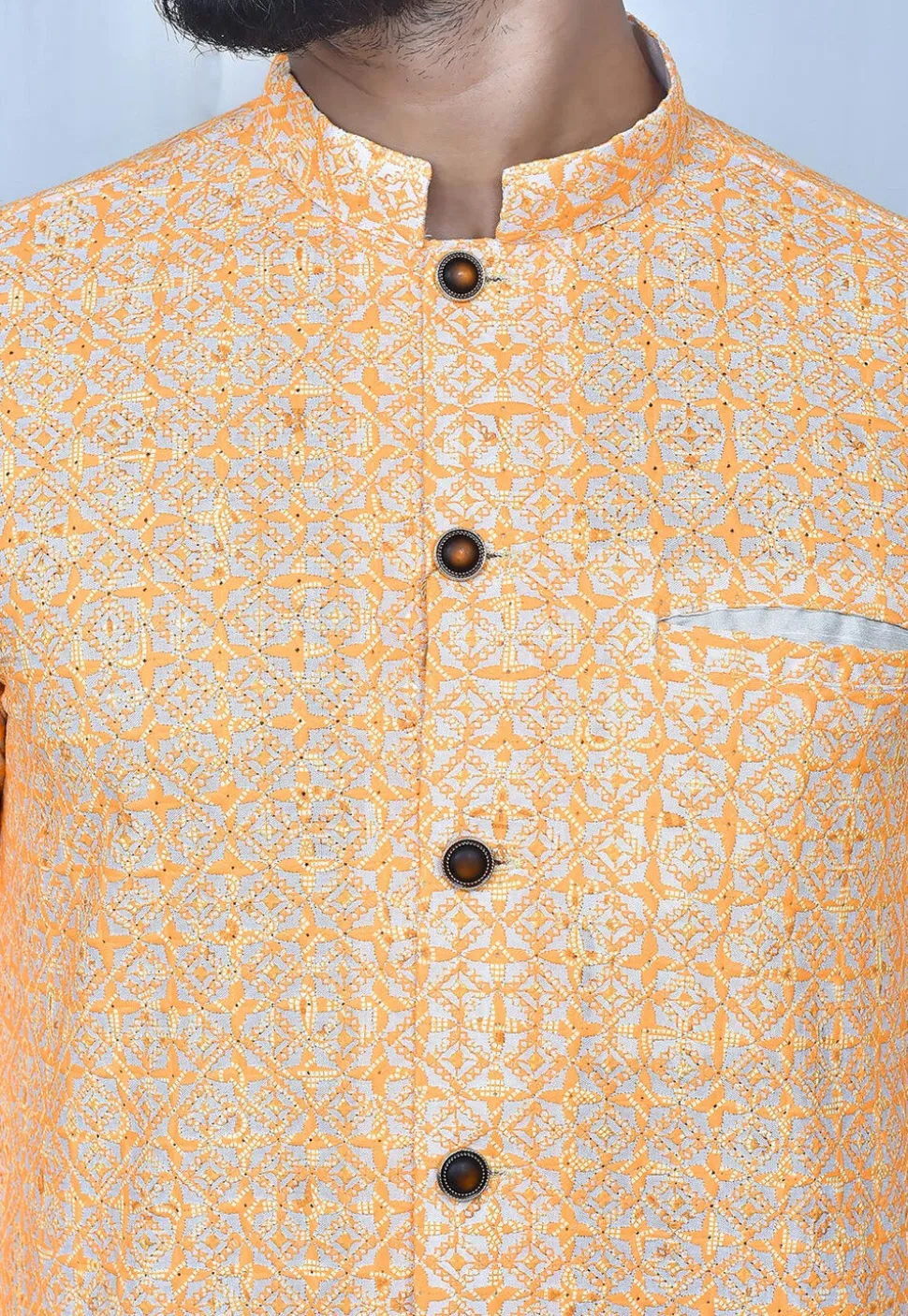 Digital Printed Art Silk Dhoti Kurta in Orange