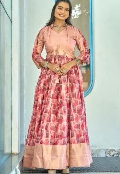 Digital Printed Art Silk Gown in Pink