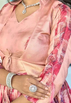 Digital Printed Art Silk Gown in Pink