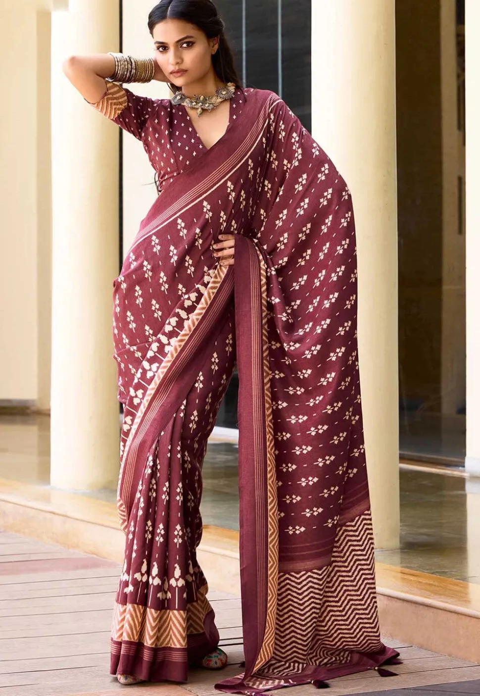 Digital Printed Art Silk Saree in Maroon