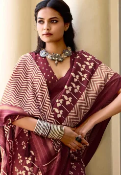 Digital Printed Art Silk Saree in Maroon