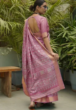 Digital Printed Art Silk Saree in Pink