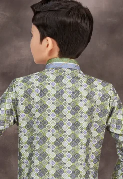Digital Printed Art Silk Jacquard Sherwani in Green and Multicolor