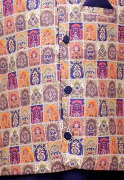 Digital Printed Art Silk Kurta Set in Navy Blue