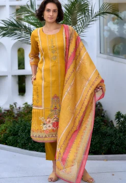 Digital Printed Art Silk Pakistani Suit in Mustard