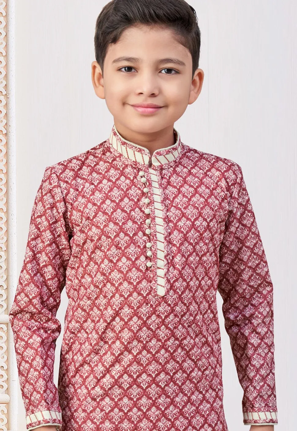 Digital Printed Art Silk Kurta Set in Red