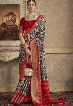Digital Printed Art Silk Saree in Brown