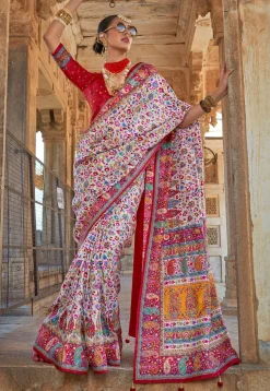 Digital Printed Art Silk Saree in White
