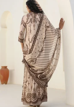Digital Printed Art Silk Pakistani Suit in Cream