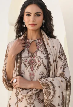 Digital Printed Art Silk Pakistani Suit in Cream