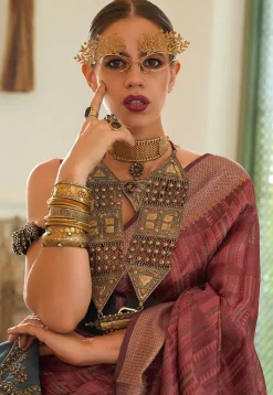 Digital Printed Art Silk Saree in Brown