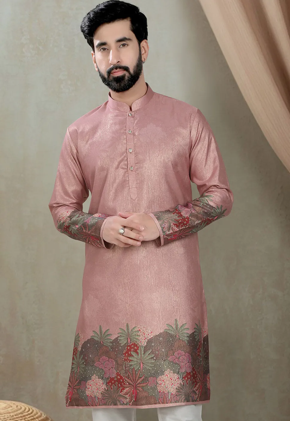 Digital Printed Art Silk Kurta in Purple