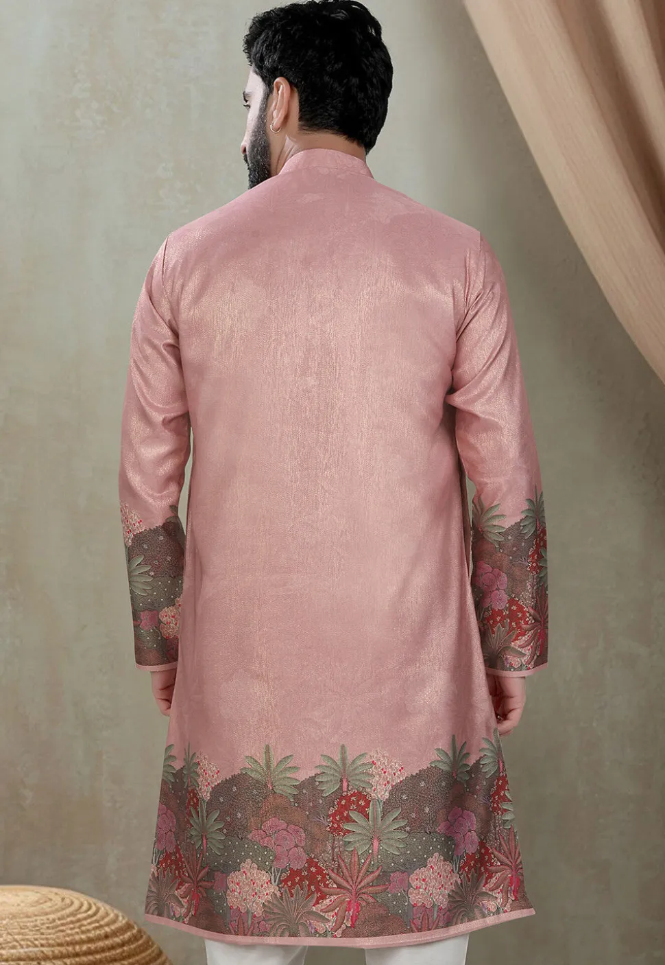 Digital Printed Art Silk Kurta in Purple