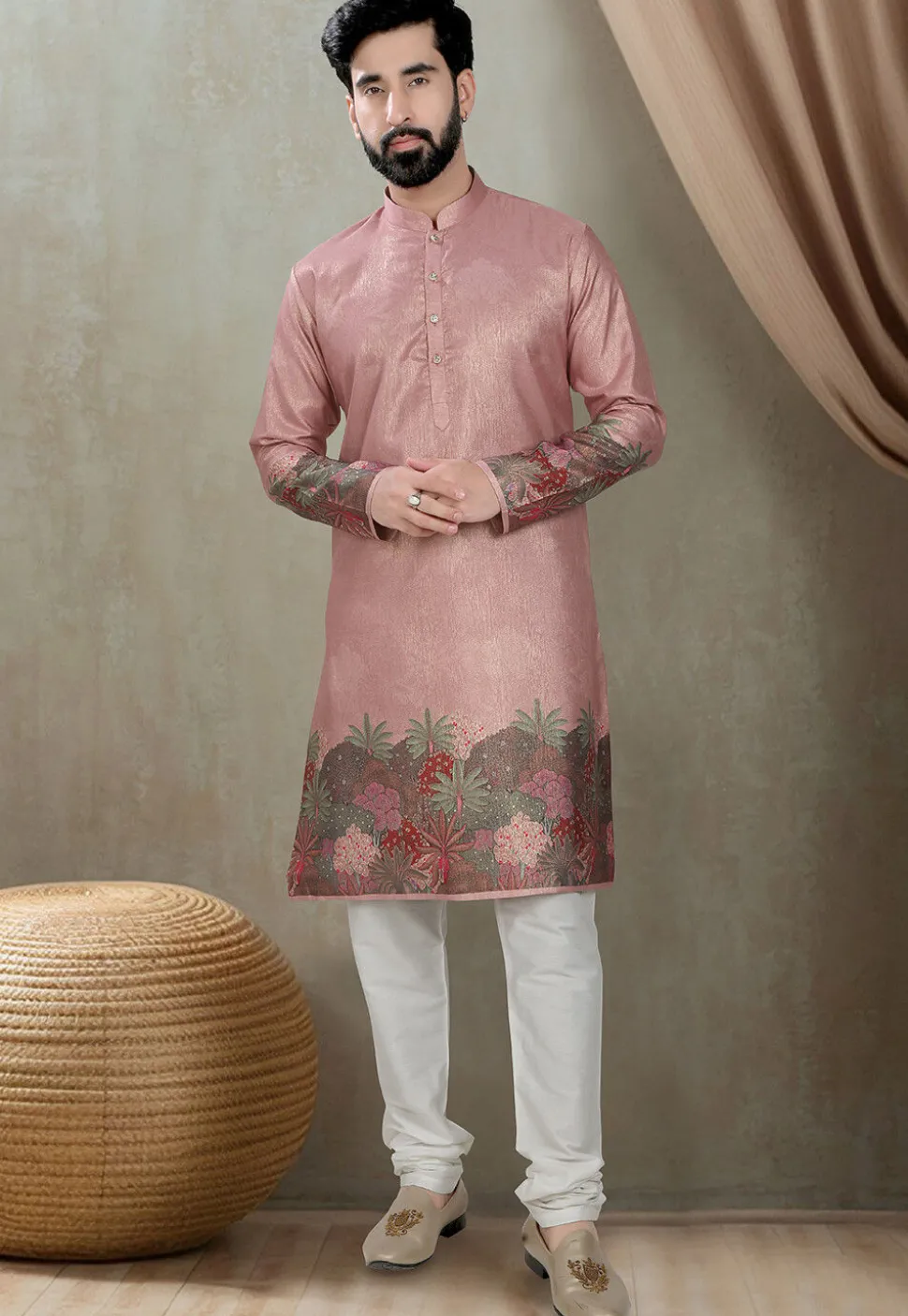 Digital Printed Art Silk Kurta in Purple