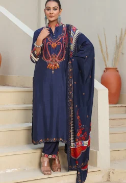 Digital Printed Art Silk Pakistani Suit in Navy Blue
