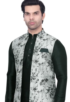 Digital Printed Art Silk Jacquard Nehru Jacket in Light Grey