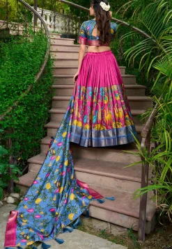 Digital Printed Art Silk Lehenga in Fuchsia