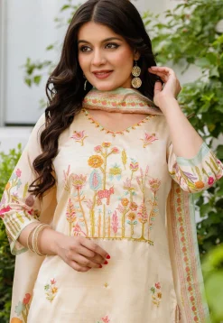 Digital Printed Art Silk Pakistani Suit in Beige