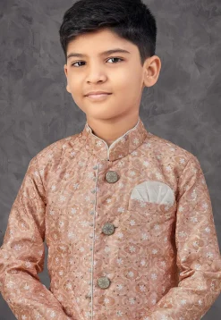 Digital Printed Art Silk Sherwani in Light Brown